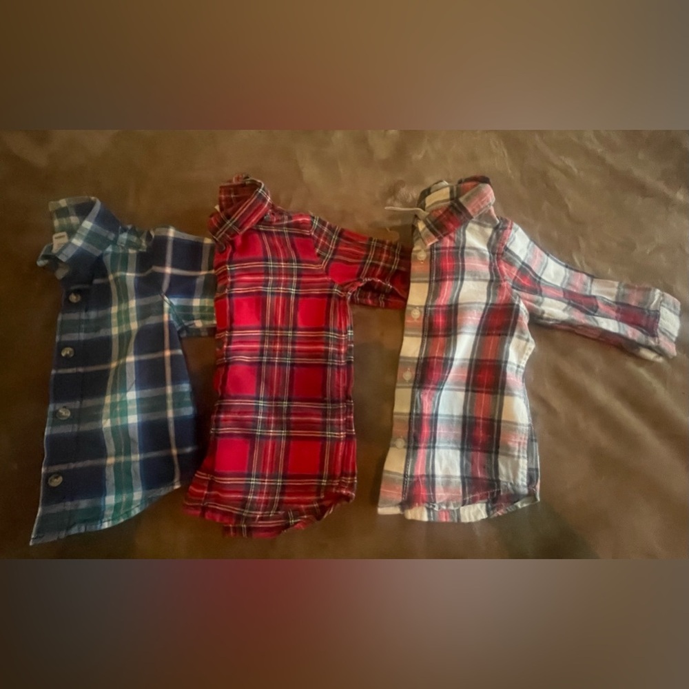 3 dressy infant longs sleeves shirts perfect for Christmas.